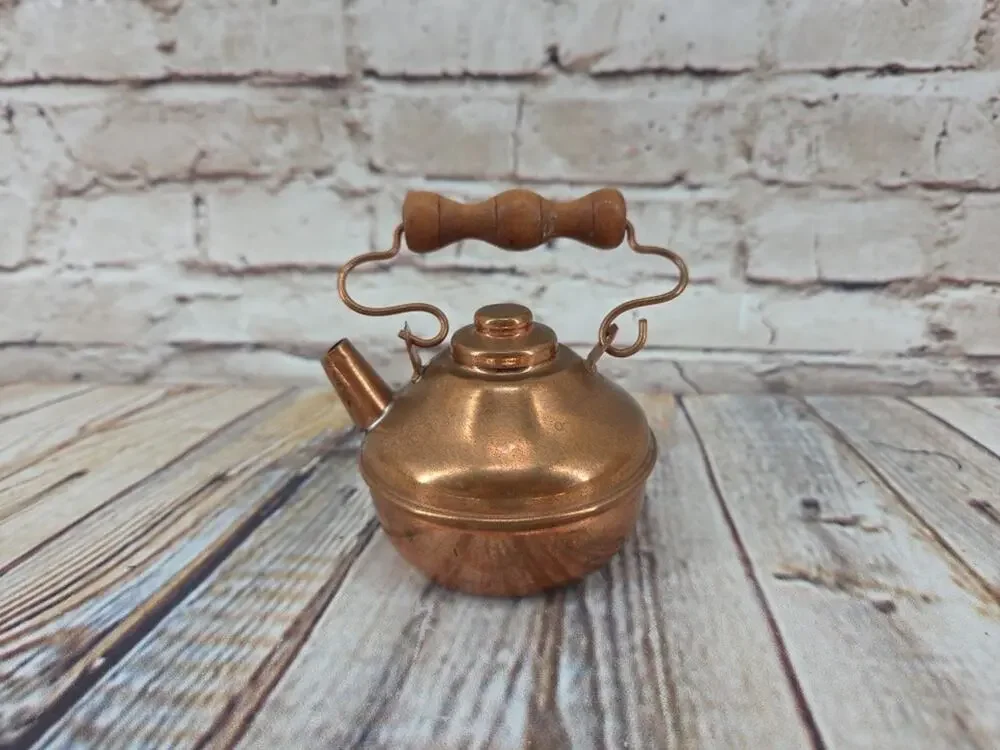 Vintage Mini Copper Craft Guild Decorative Copper Tea Kettle with Wooden Handle